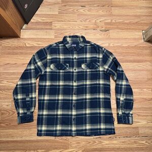 Patagonia Shirt Mens M Blue Plaid Fjord Flannel Organic Cotton 53947 Button-Up